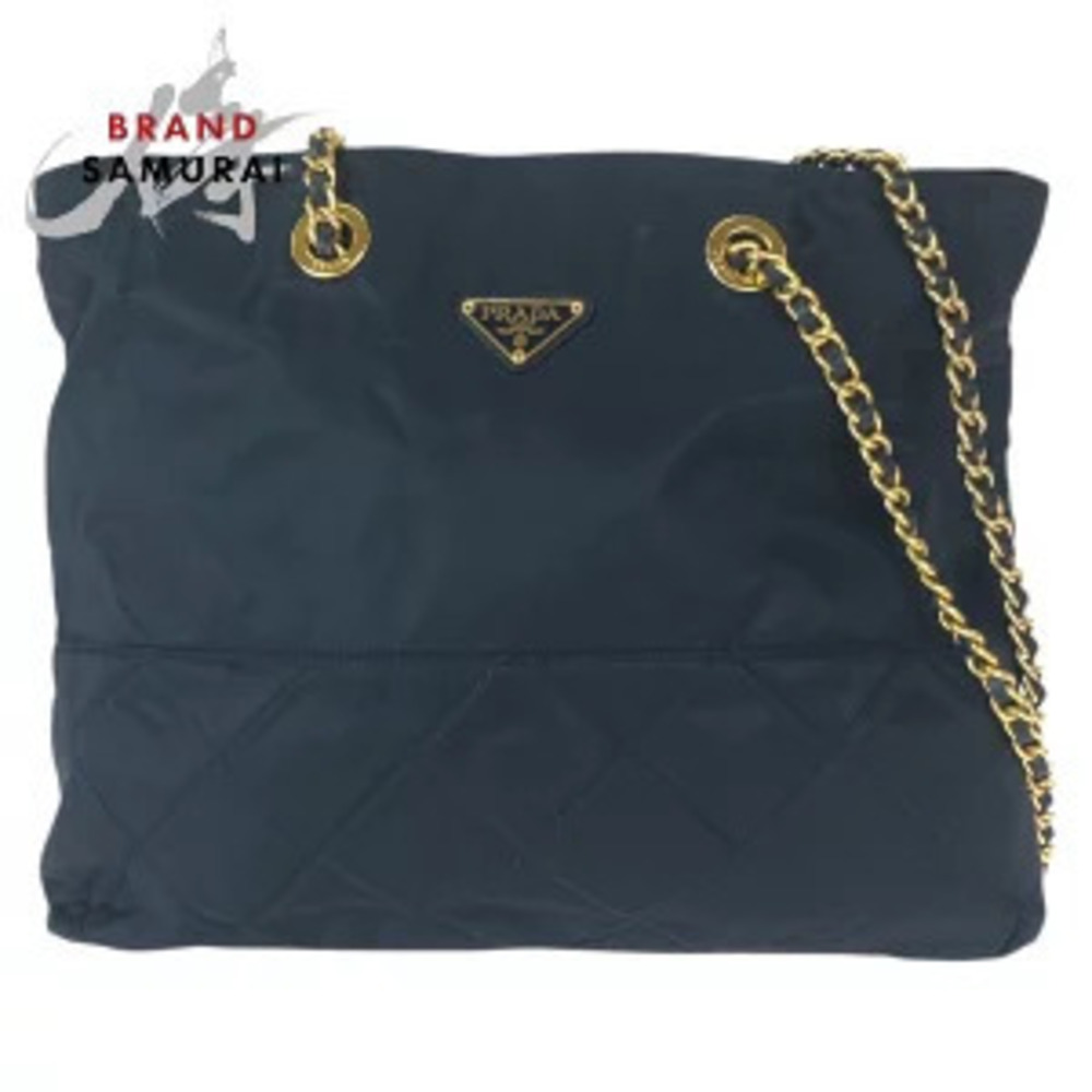 Prada Tessuto Triangle Plate Dark Navy Blue Chain Shoulder Bag Tote